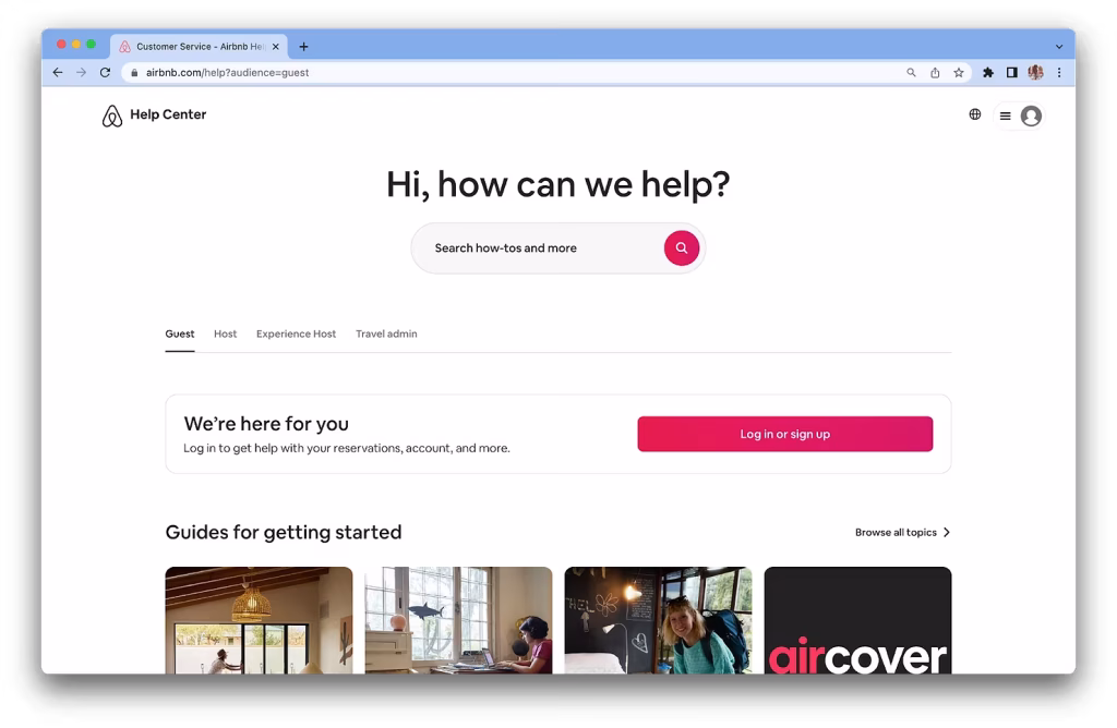 AirBnB help center example