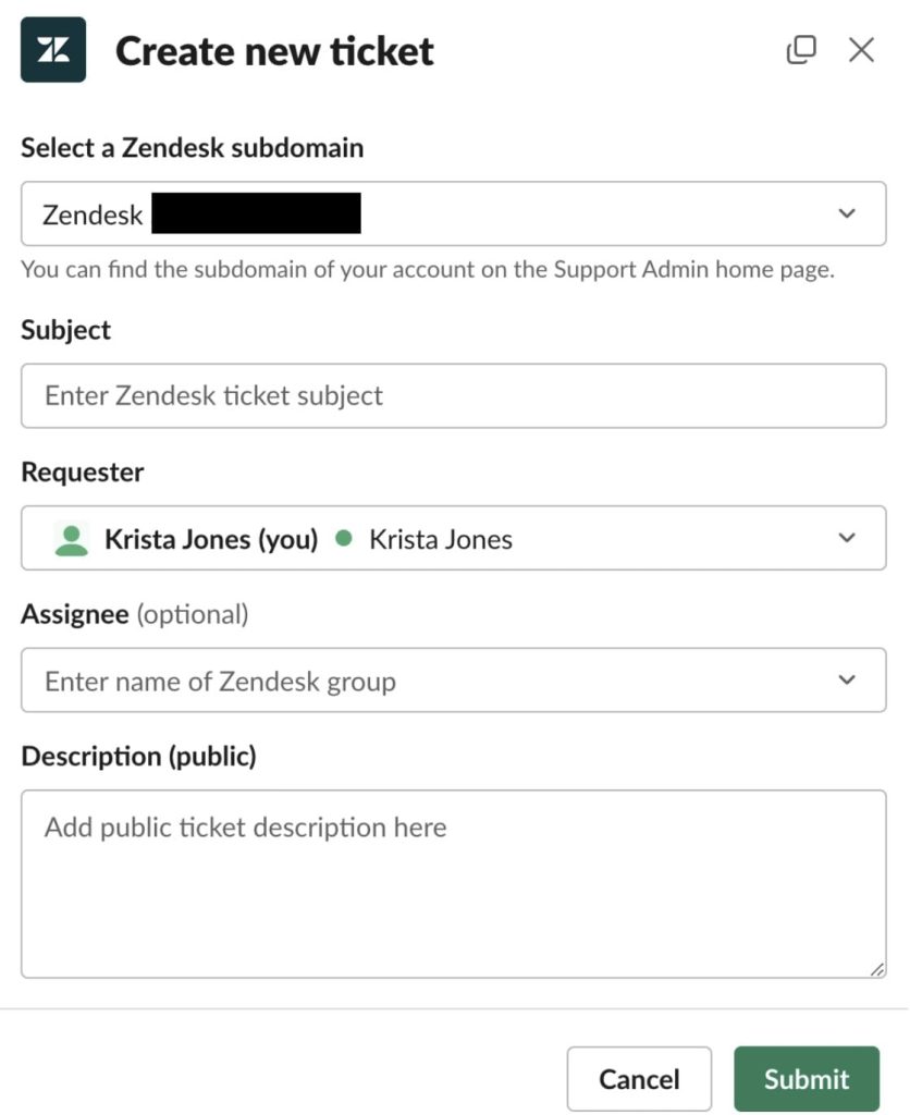 Create new ticket