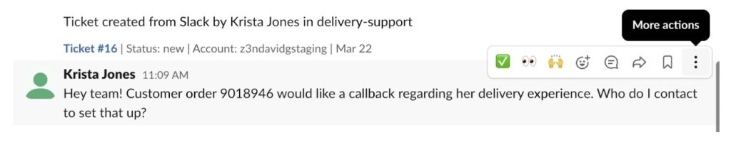 Create new ticket with Slack action