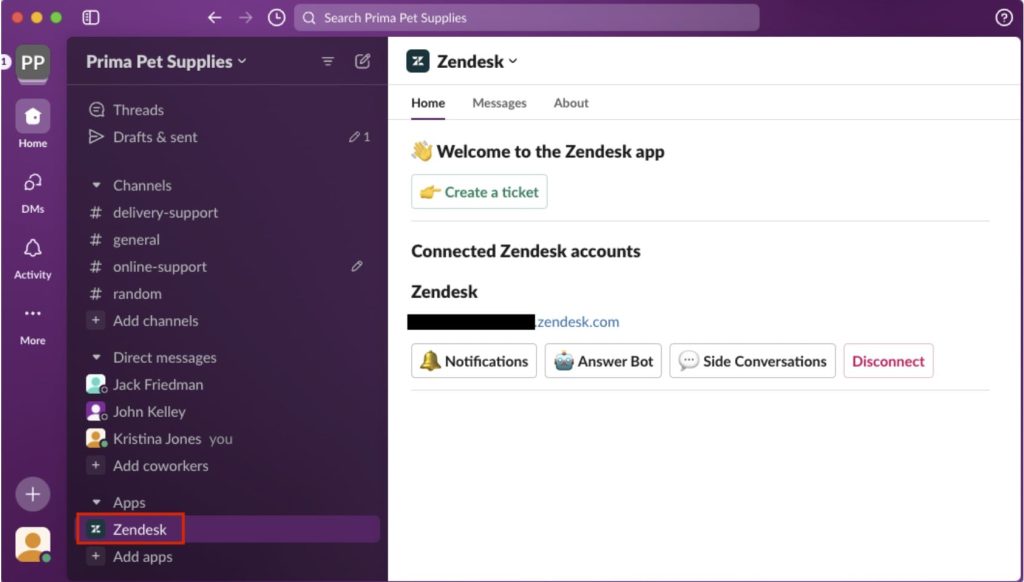 Create ticket with Zendesk app
