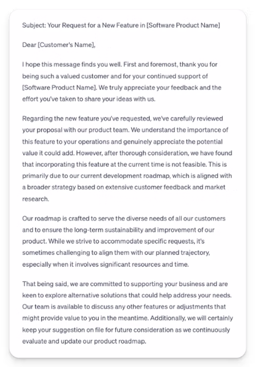 ChatGPT for customer support - answer to prompt