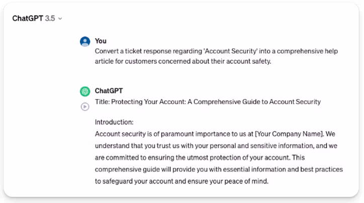 ChatGPT prompt- Convert this ticket response regarding ‘Account Security’ into a comprehensive help article for customers concerned about their account safety