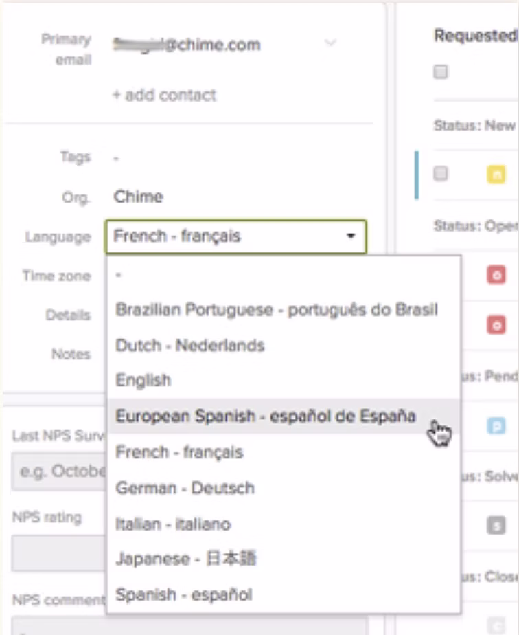 Choose language in Zendesk