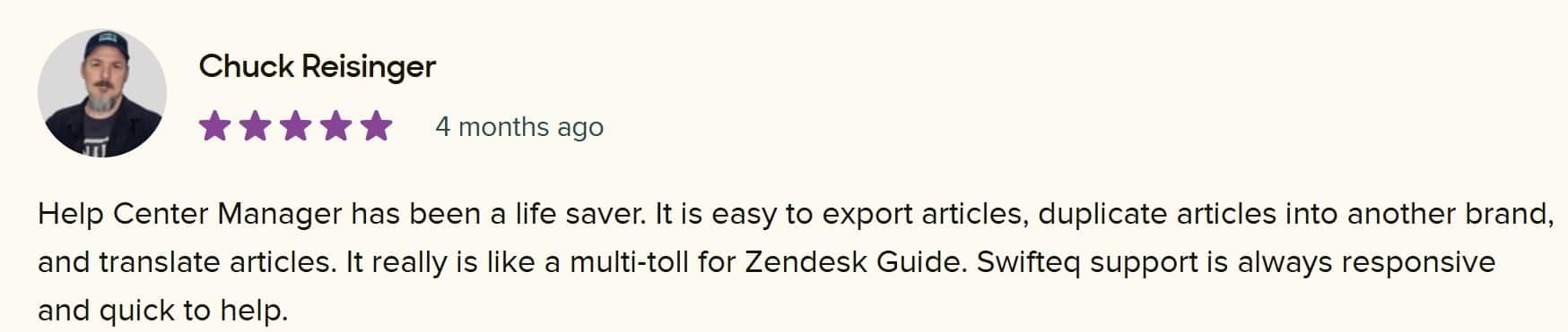 Zendesk Marketplace review by Chuck Help Center Manager