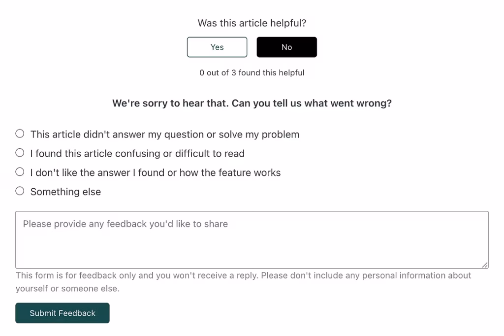Collecting help center feedback on Zendesk articles