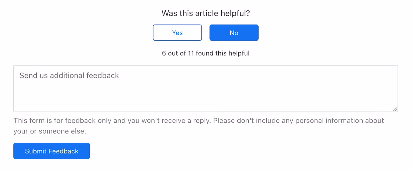 Was this article helpful? feedback form on an article