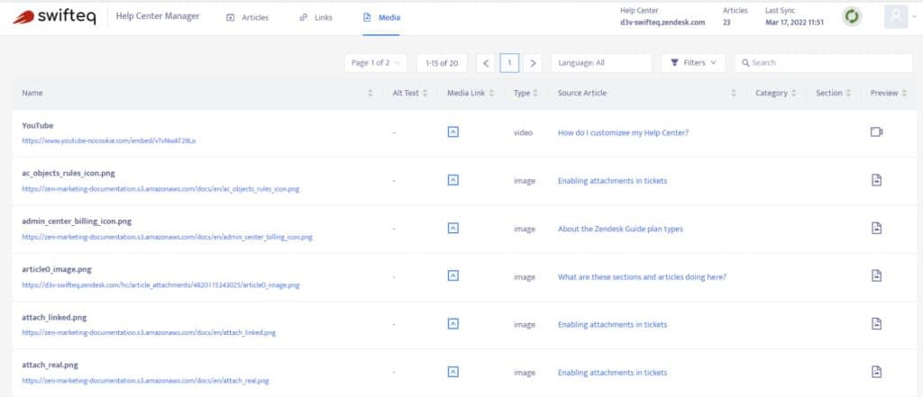 One Place to View and Manage the Media Files - Zendesk help center images