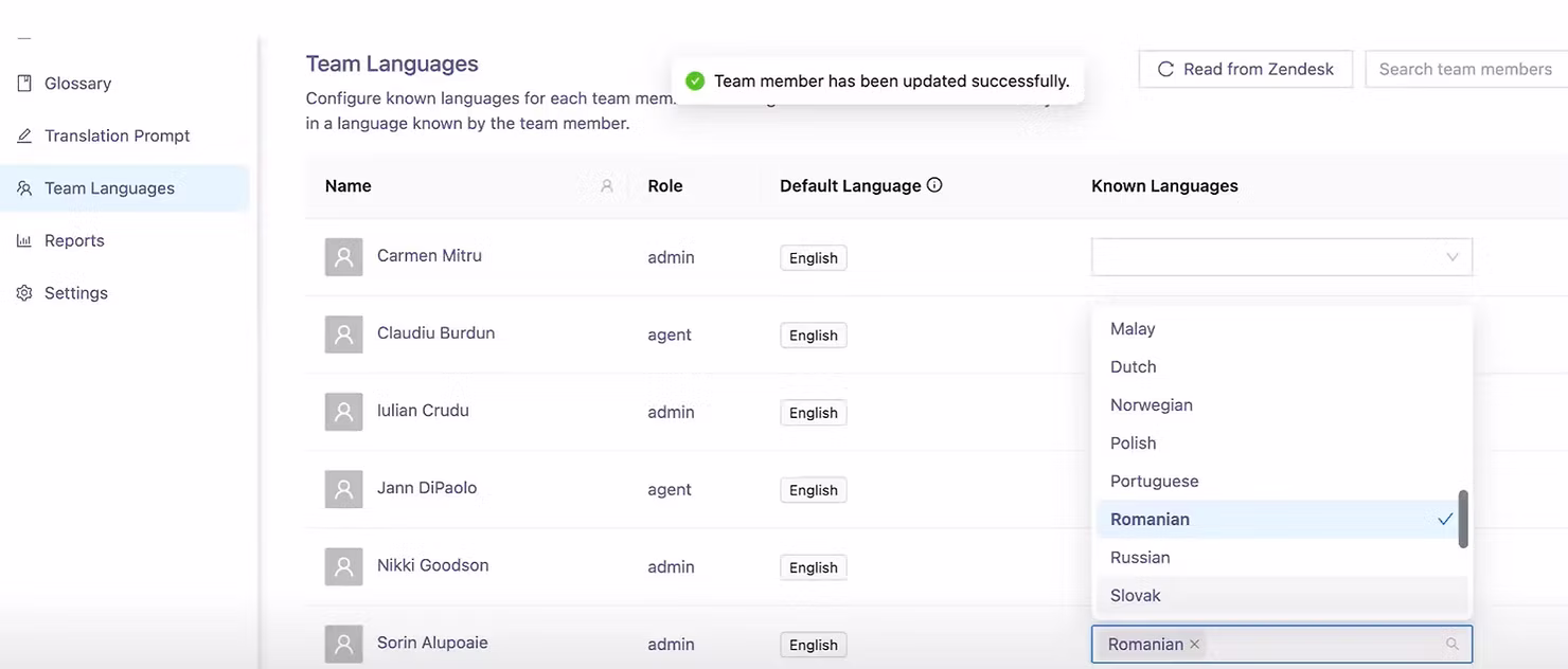 Set Known Languages for Individual Agents