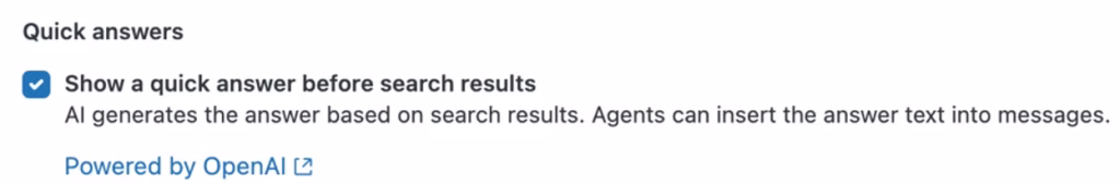 Zendesk quick answer setting