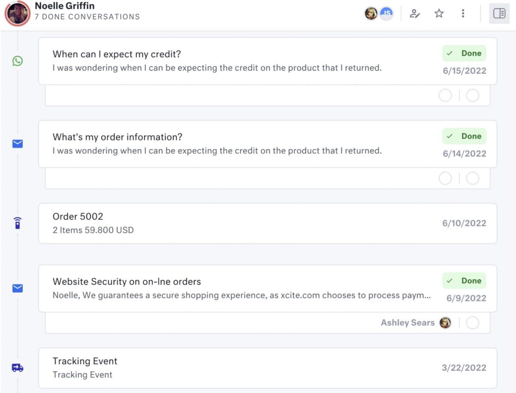 Kustomer Customer timeline