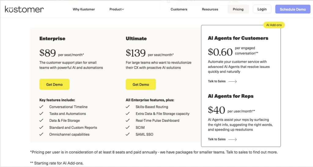 Kustomer pricing