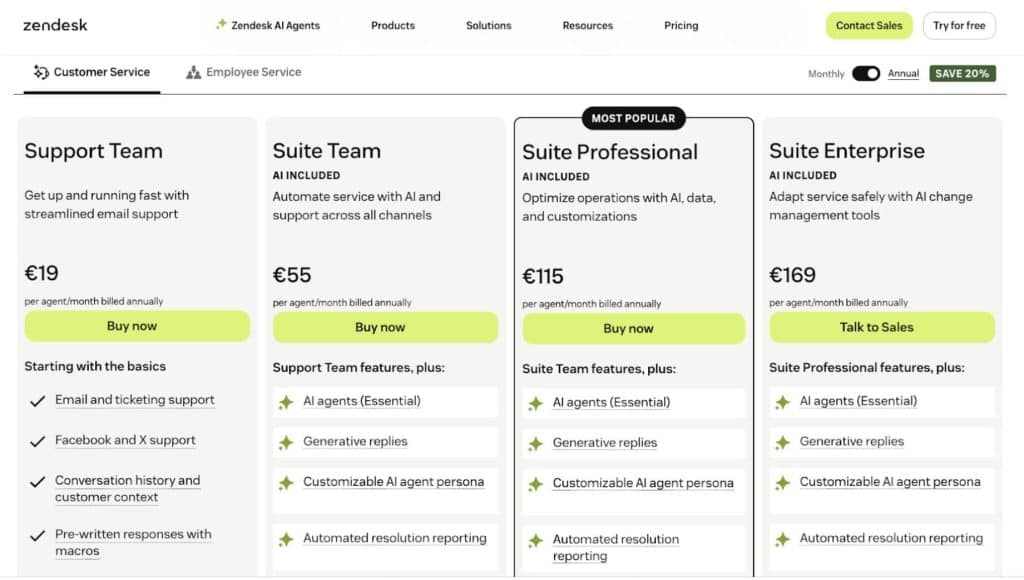 Zendesk pricing