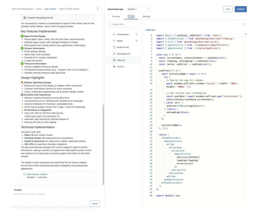 Zendesk App builder - agent profile
