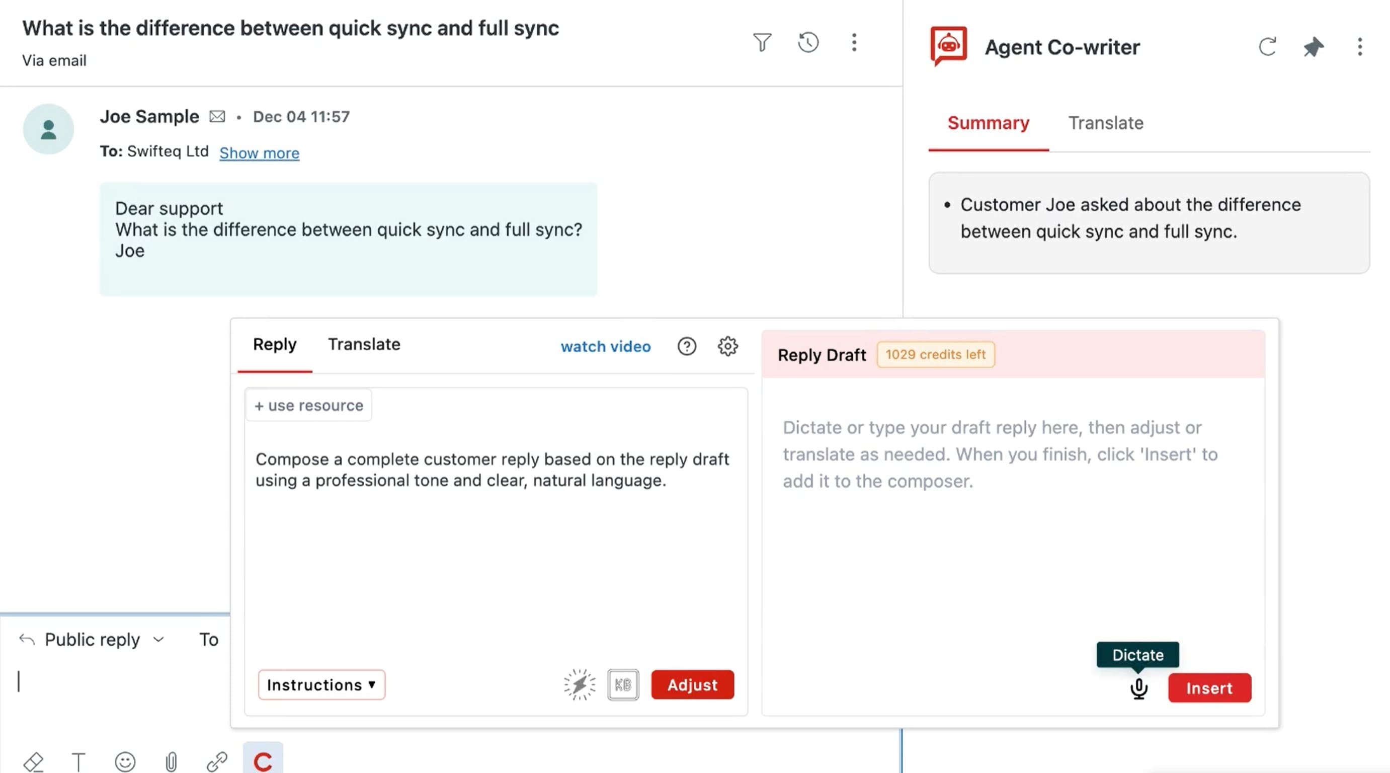 Dictate feature - voice reply