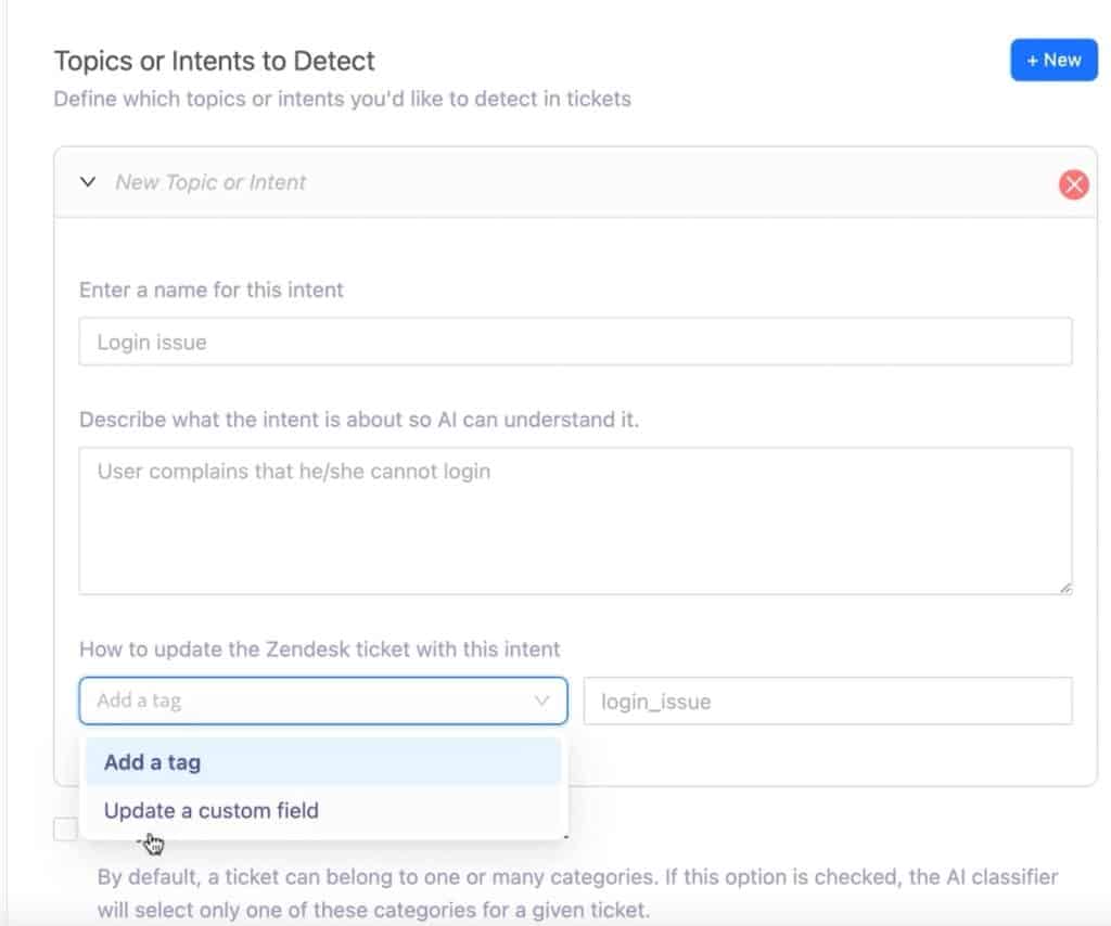Customizable Intents & Topics - ticket tagging
