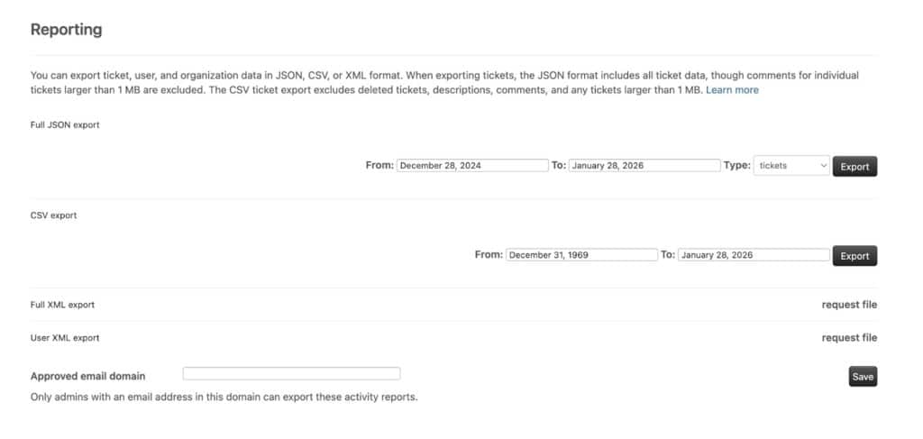 Native Zendesk UI export - Exporting tickets from Zendesk